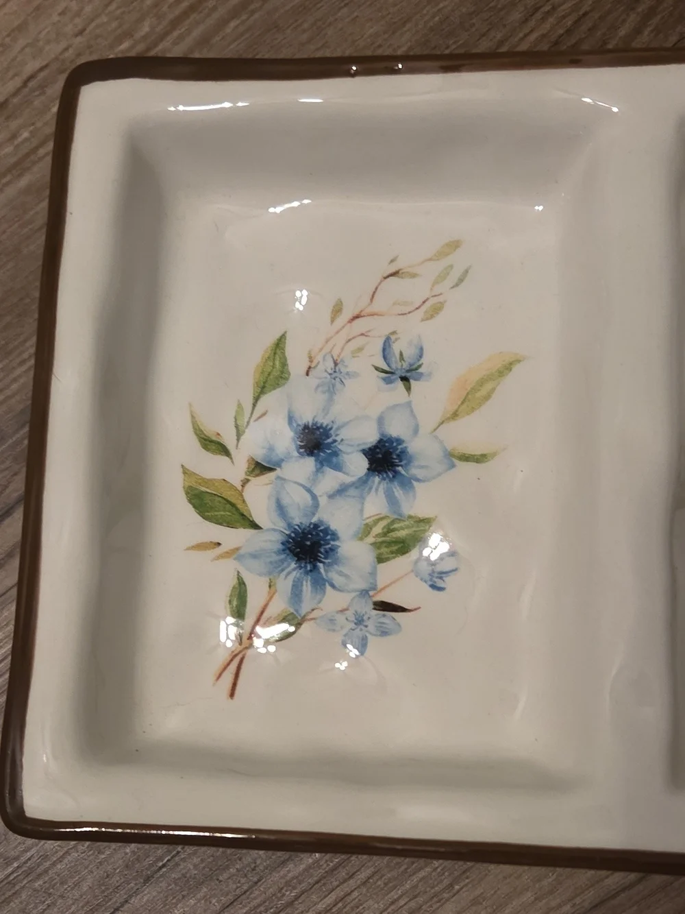 Ceramic Floral Trio Serving Dish - White with Blue & Pink Accents